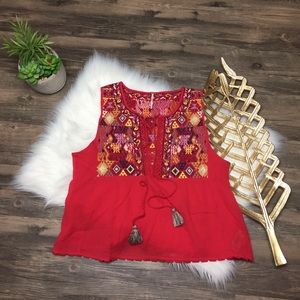 Free People Embroidery Deep V-Neck Top